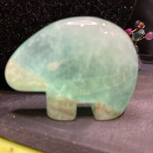 Fluorite Hand carved Zuni Bear Solid Green Fluorite approximately 6” tall